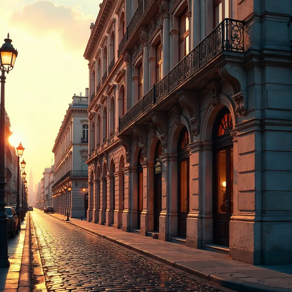 Sunset Over Ornate Historic Facade