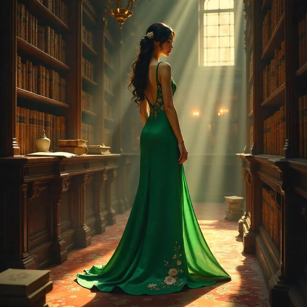Elegant Asian Woman in a Quiet Library