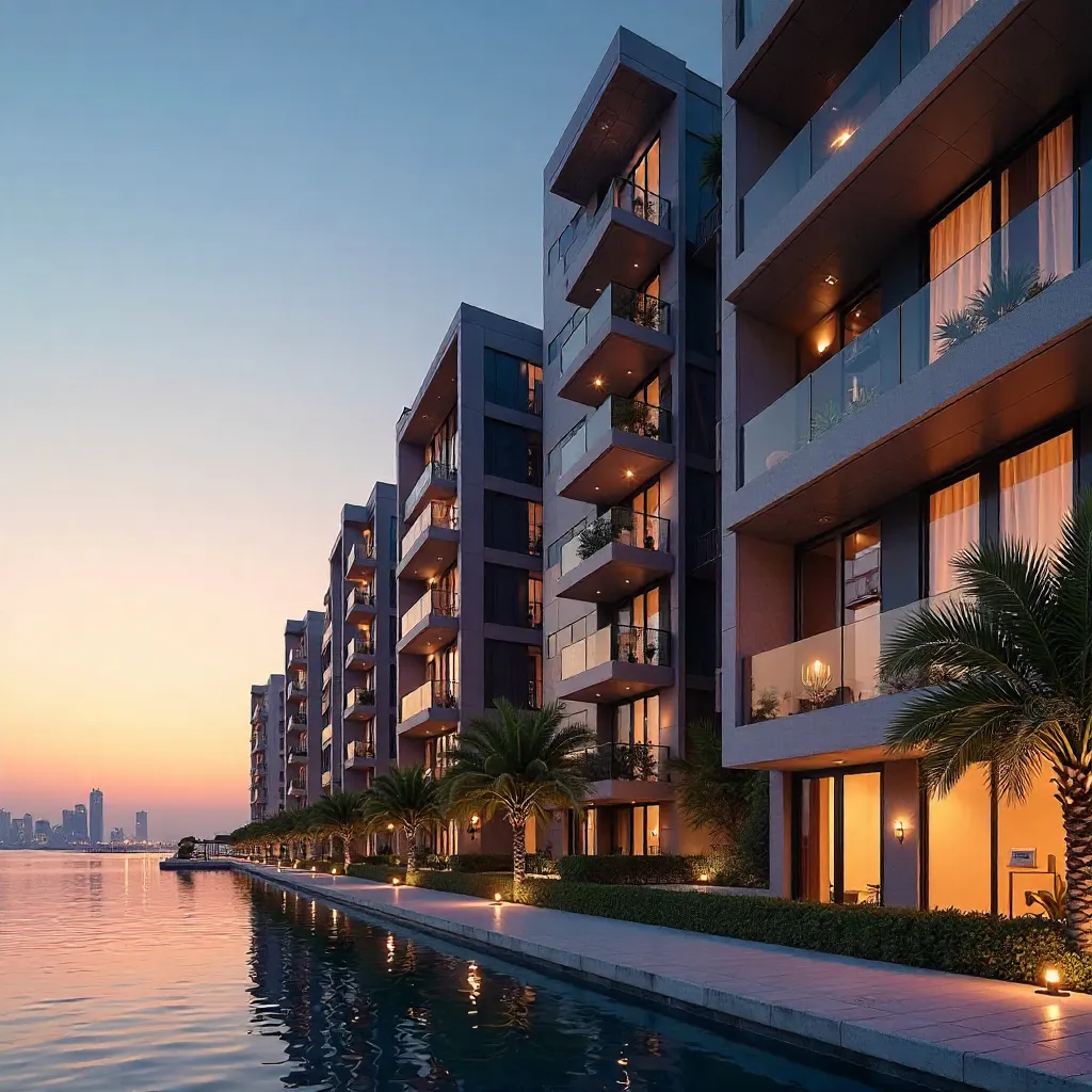 Evening Tranquility in Doha: Vibrant Towers at Dusk