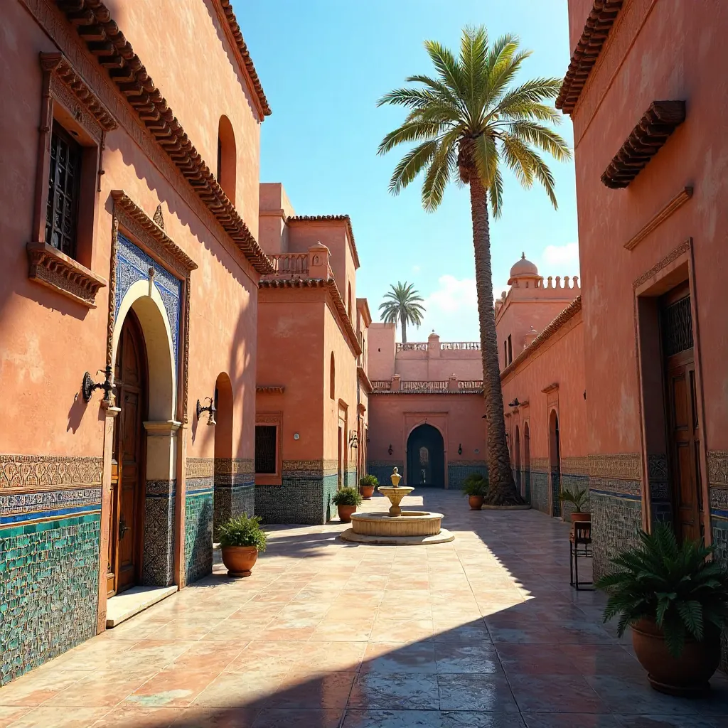 Marrakesh: Palms and Tilework Under a Blue Sky