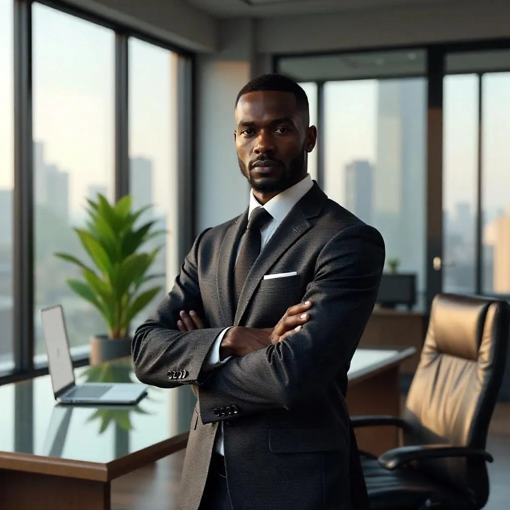 Confident Black Man in a Modern Office (3D Render)