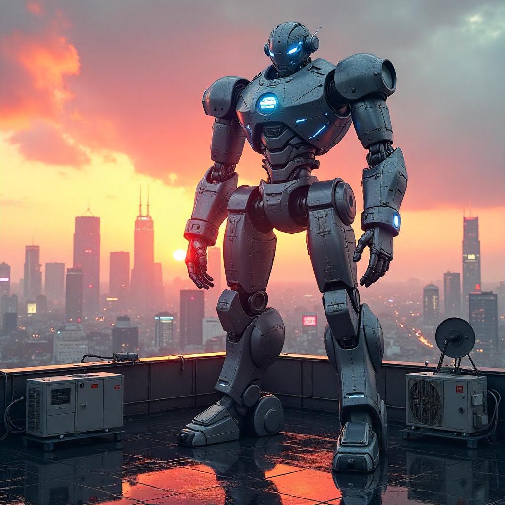 Colossal Rooftop Giant: Ultra-detailed 3D Render