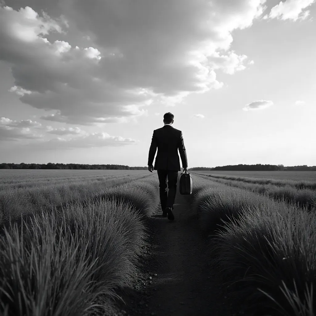 Solitary Businessman in a Black and White Field