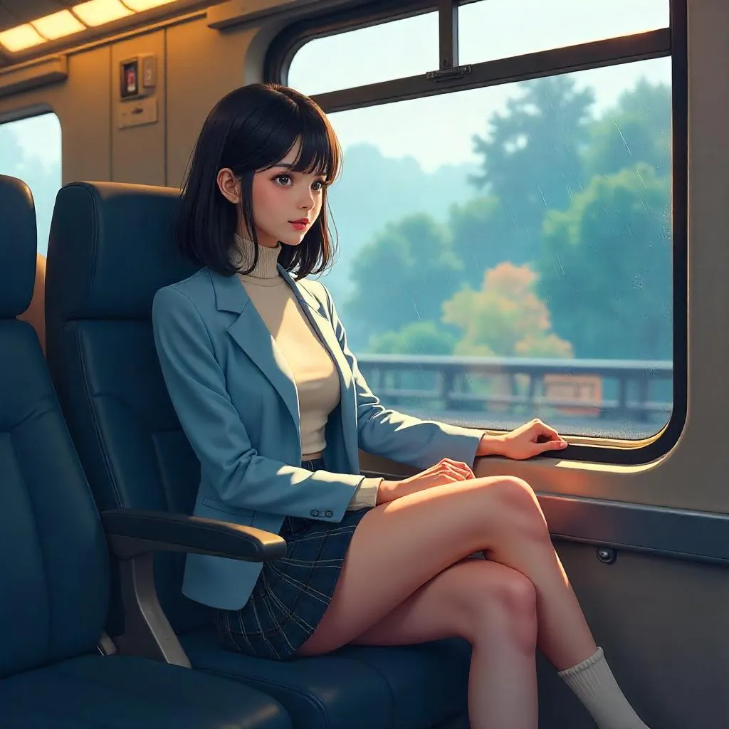 Stylish Asian Woman on a Train – Anime Scene