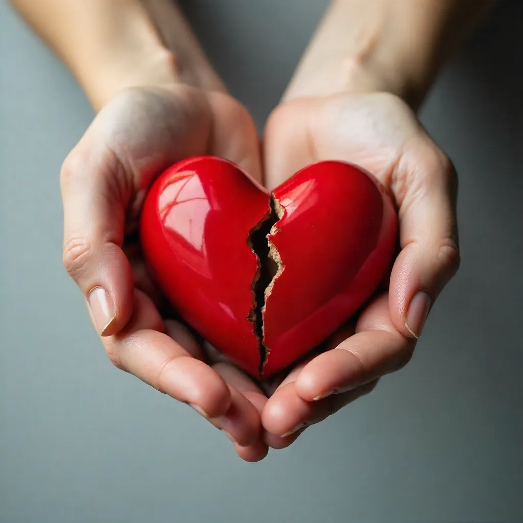 Cropped Hands Cradling a Broken Red Heart