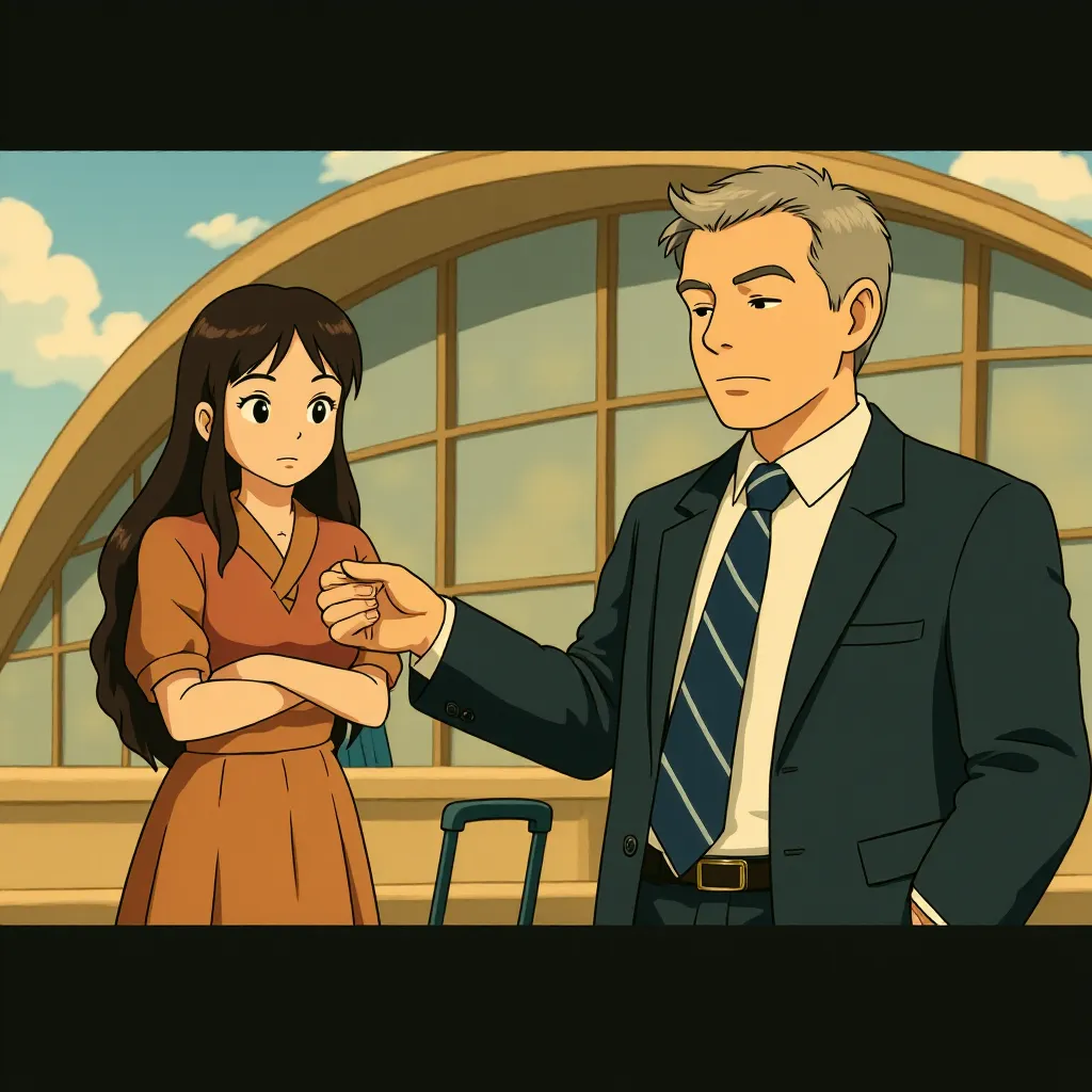 George Clooney, Melanie Lynskey, and Danny McBride in Up in the Air (2009) - Anime style