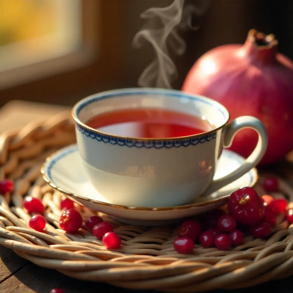 Cozy Pomegranate Tea on a Wicker Basket
