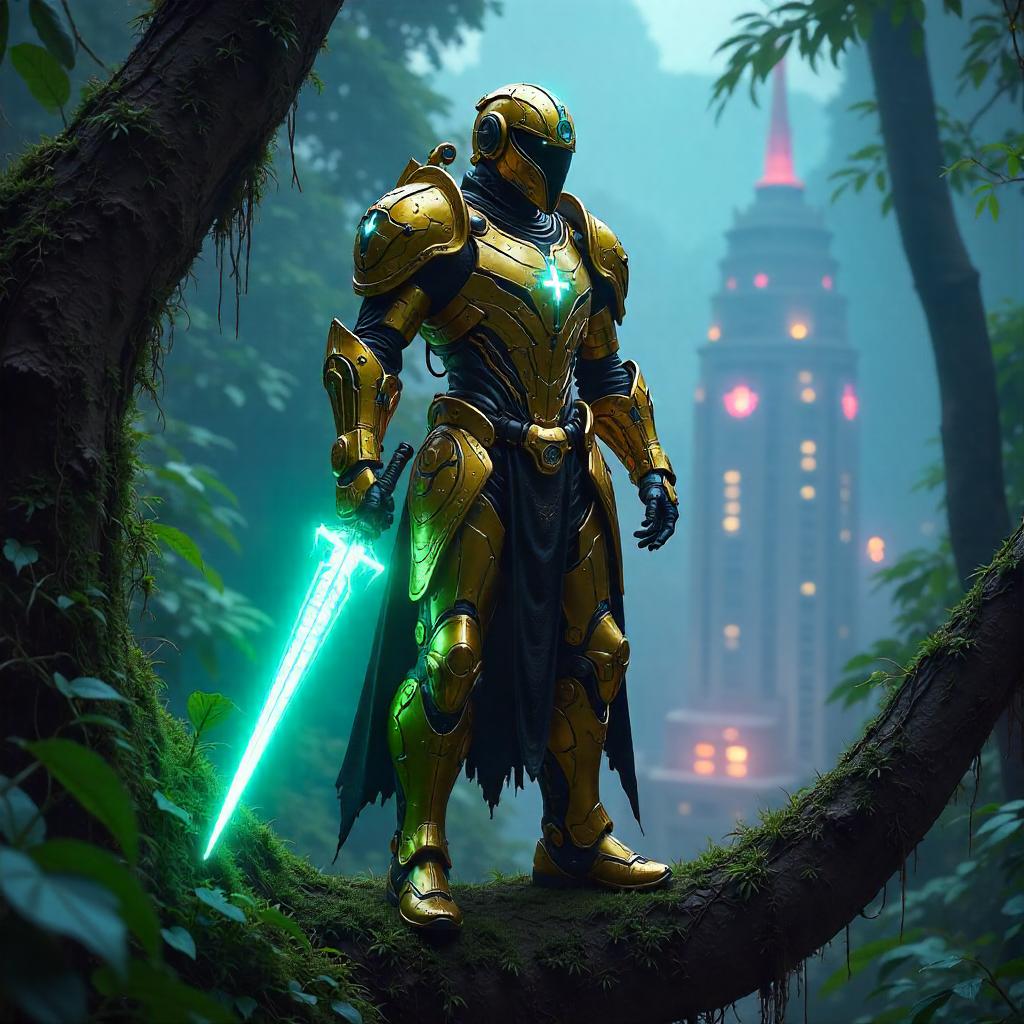 Neon Paladin in the Jungle Canopy