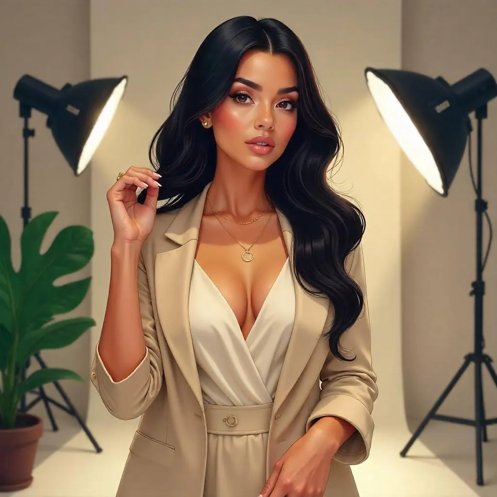 Elegant Latina in Studio - Anime Portrait