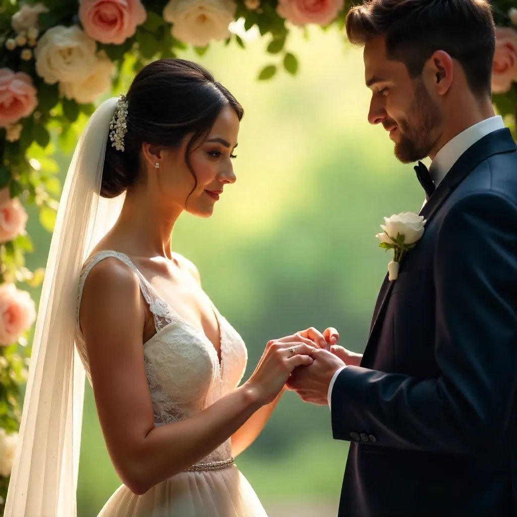 Intimate Ring Exchange Amid Floral Ceremony