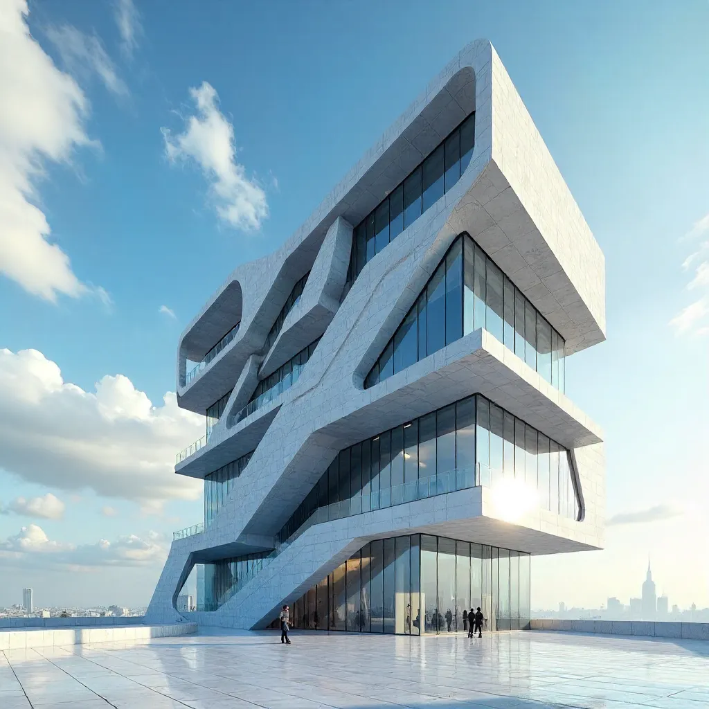Sculptural Modern Tower Against a Bright Sky