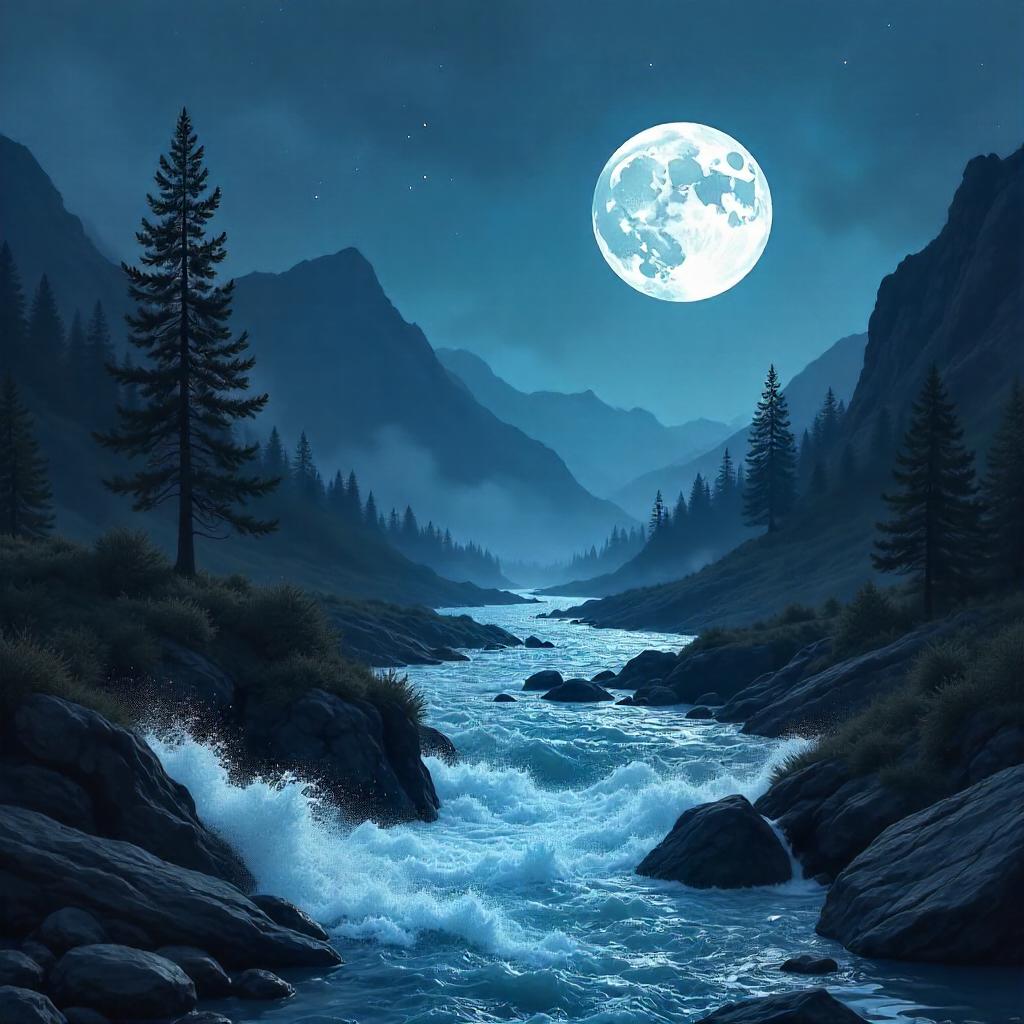 Moonlit River Rush Concept Art Scene