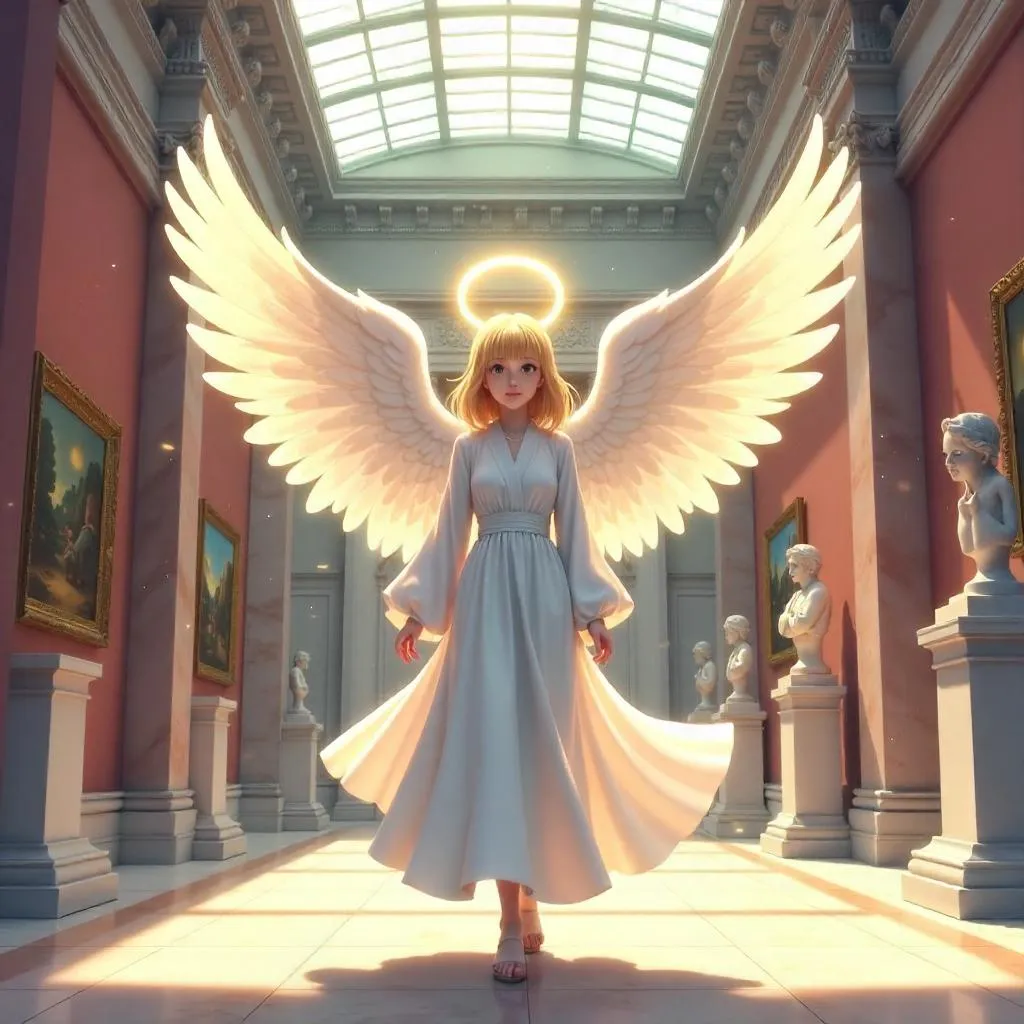 Anime Angel in a Grand Museum Hall