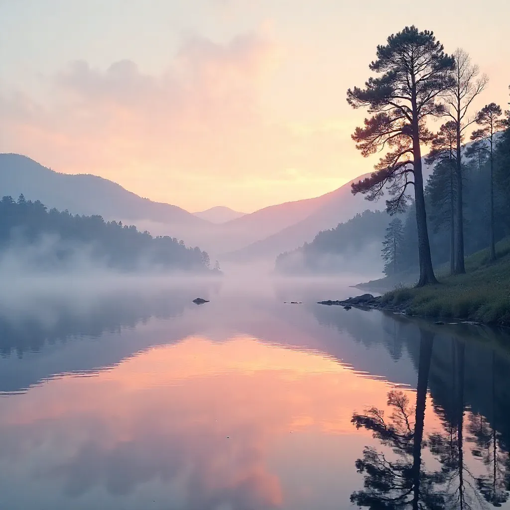 Sunrise Mist on a Quiet Lakeside