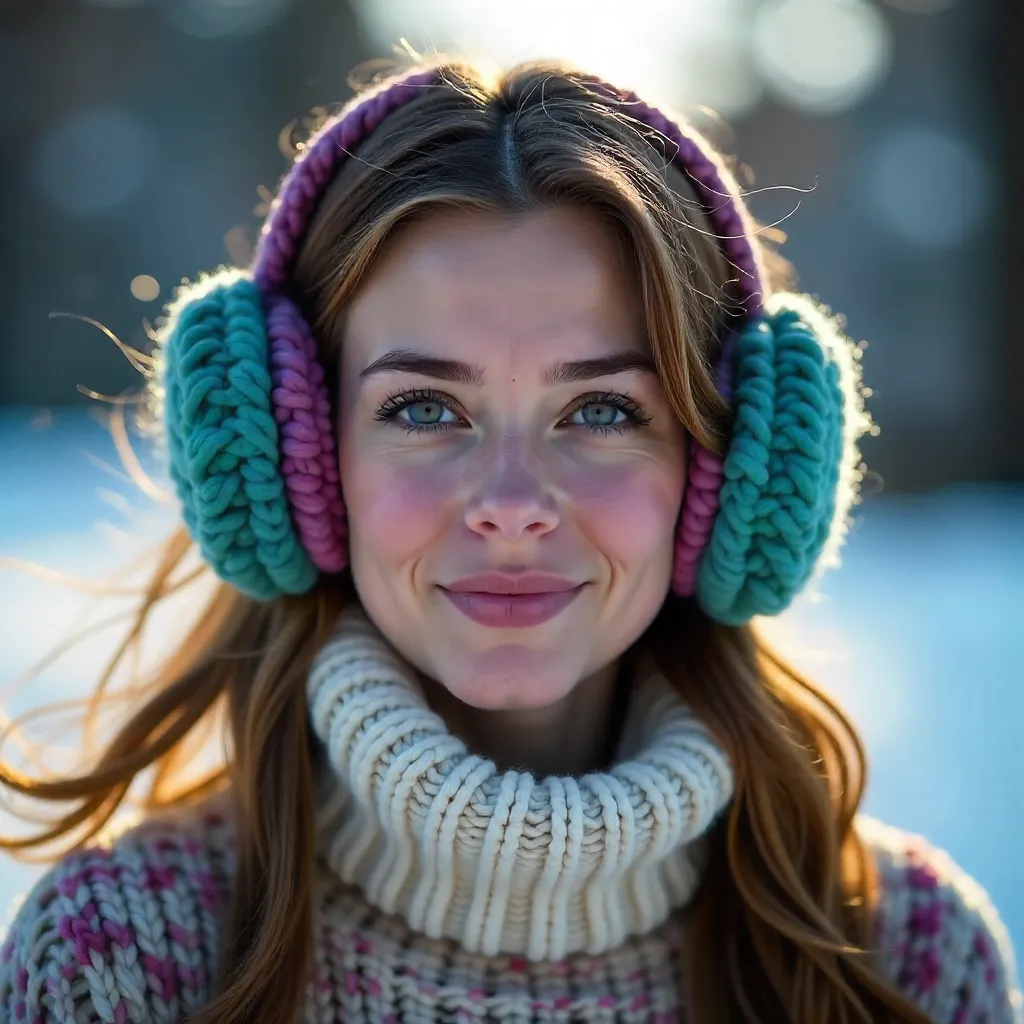 Motion-Blurred Yarn Earmuffs Portrait