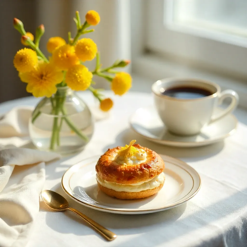 Elegant White Table: Delicate Pastry, Mimosa, and Coffee