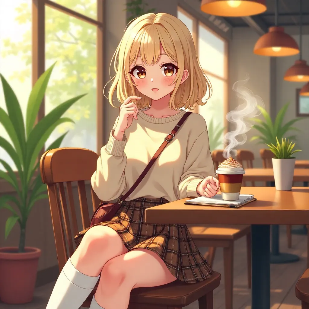 Stylish White Girl in an Anime Cafe