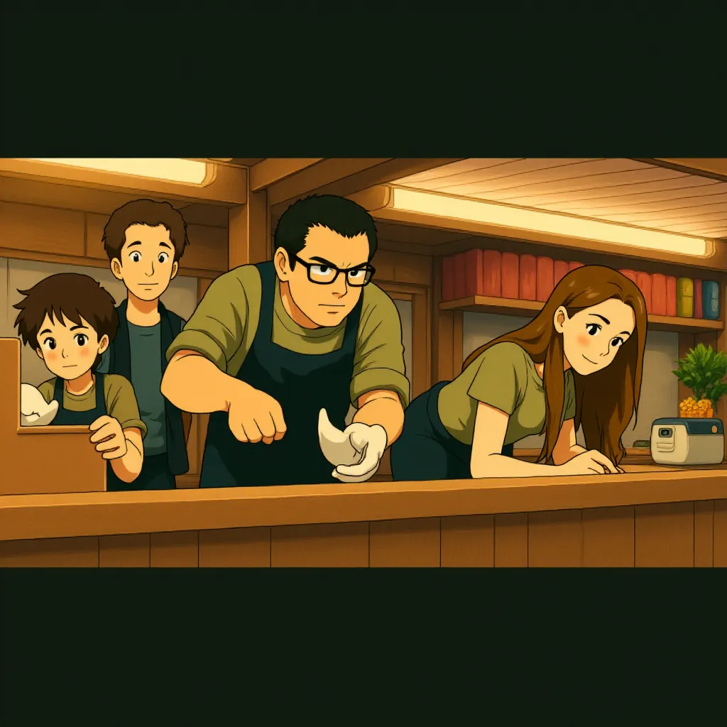 John Leguizamo, Sofía Vergara, Jon Favreau, and Emjay Anthony in Chef (2014) - Anime style