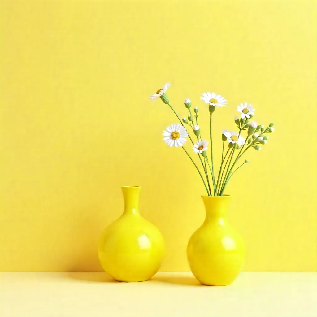 Minimalist Yellow Still Life: Vases and Flowers