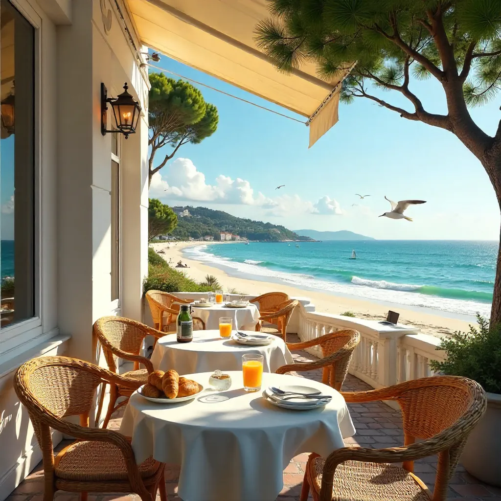 Serene cafe view over Saint-Palais-sur-Mer beach