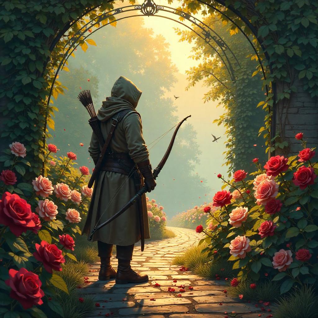Hunter in a Rose Garden — Digital Art