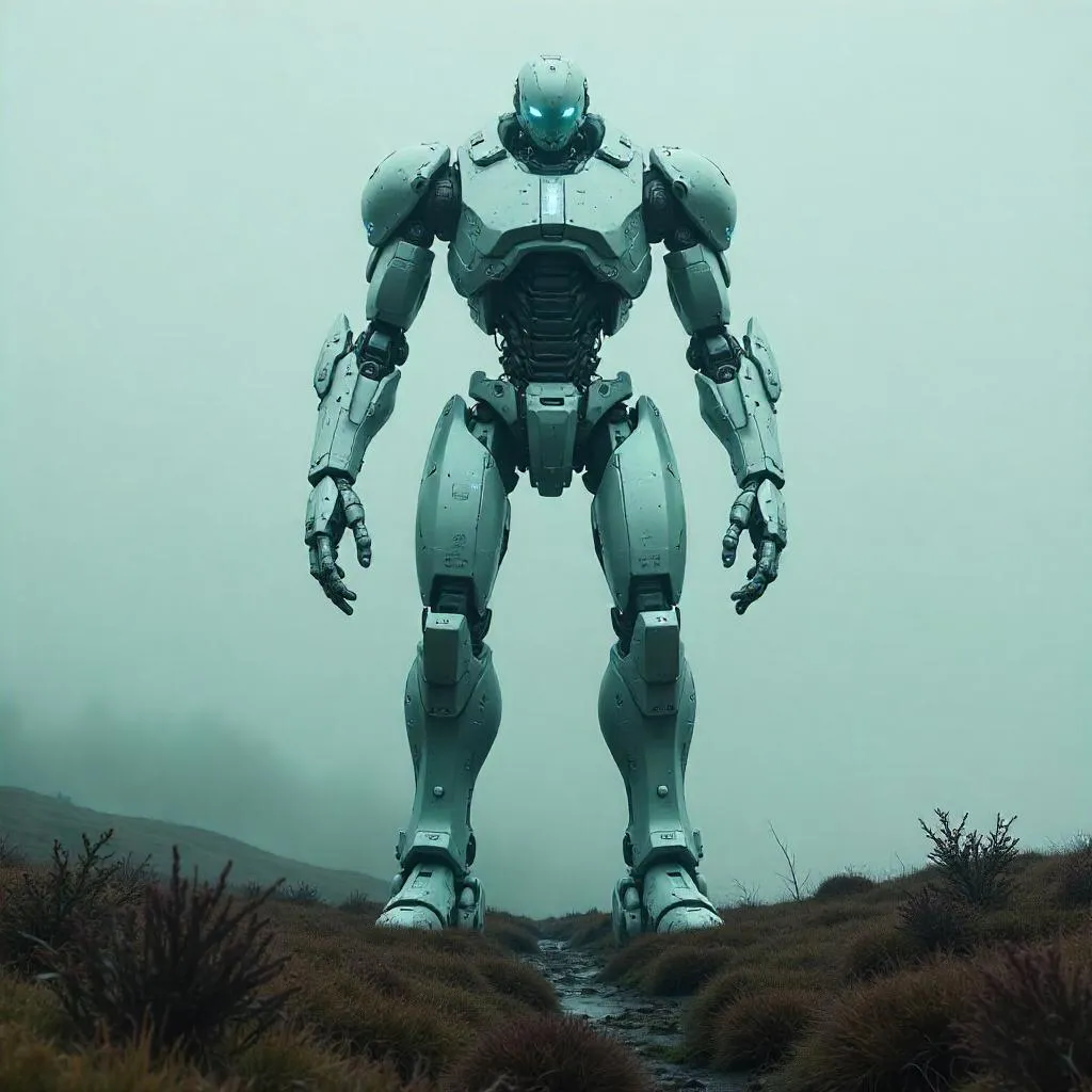 AI Construct on a Fogbound Moor: Concept Art