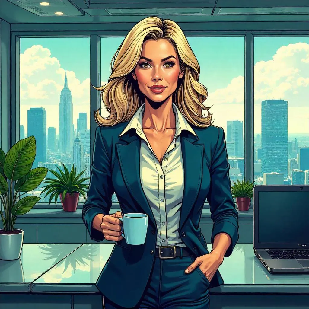 Comic-Book Heroine in a Modern Office
