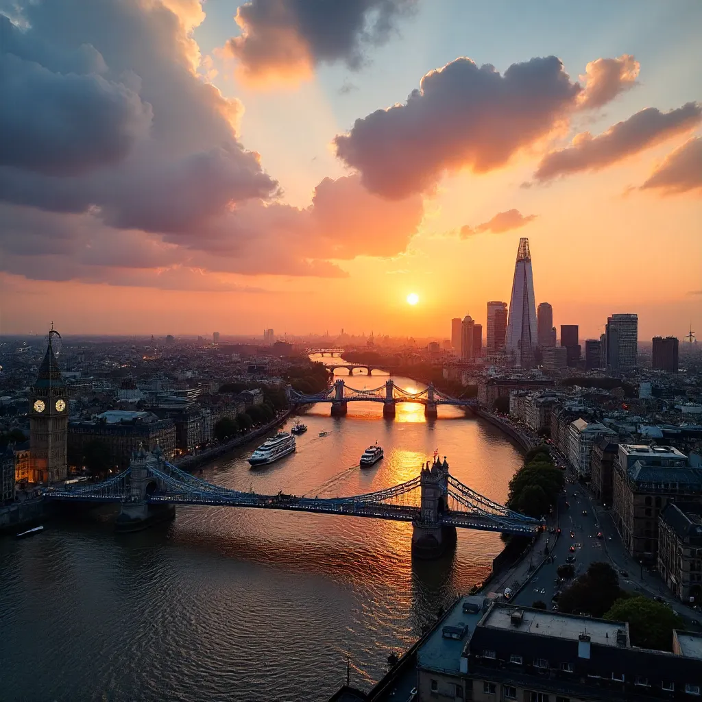 Sunset Aerial: London Skyline Over the Thames