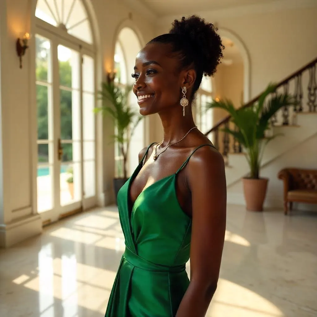Elegant Black Woman in a Luxurious Villa