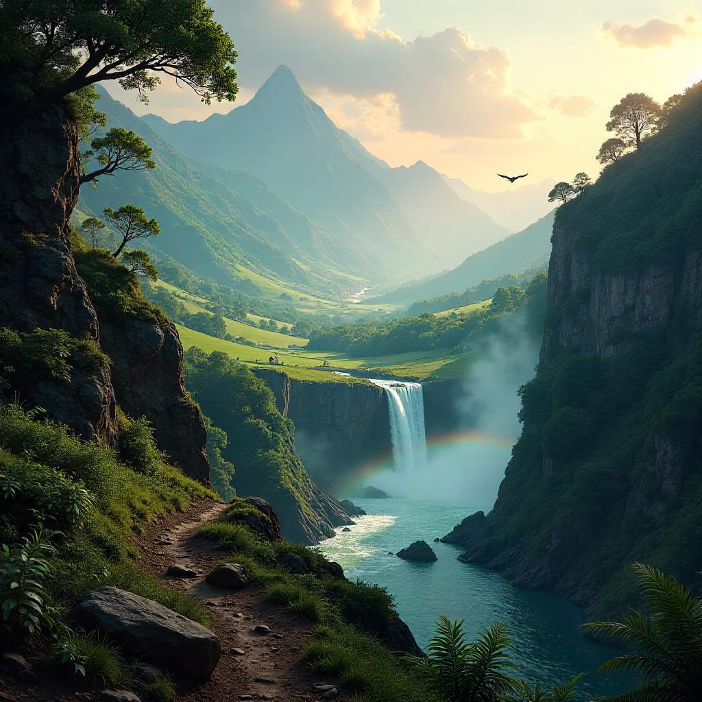 Valley Concept Art: Near a Waterfall