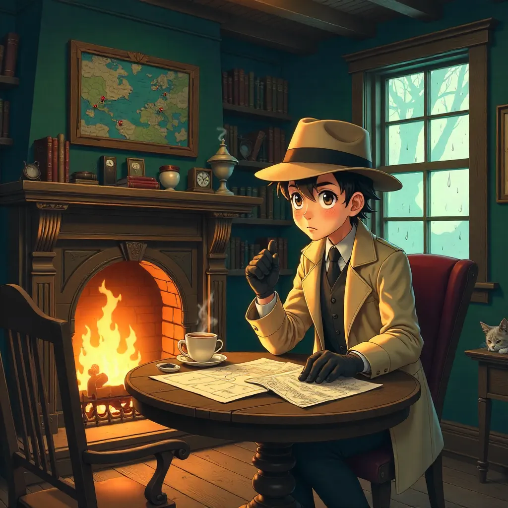 Anime Detective in a Cozy Cottage Study