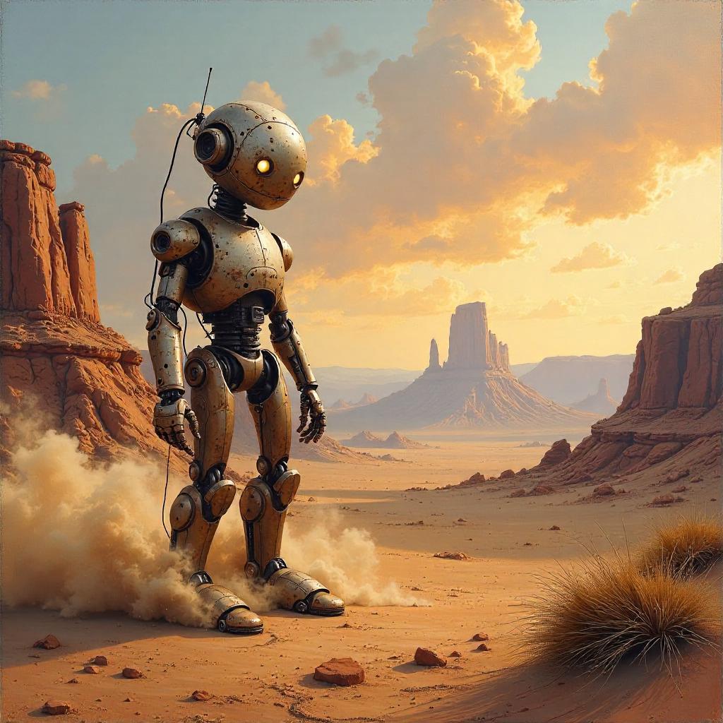 Robot in the Badlands: An Oil Painting