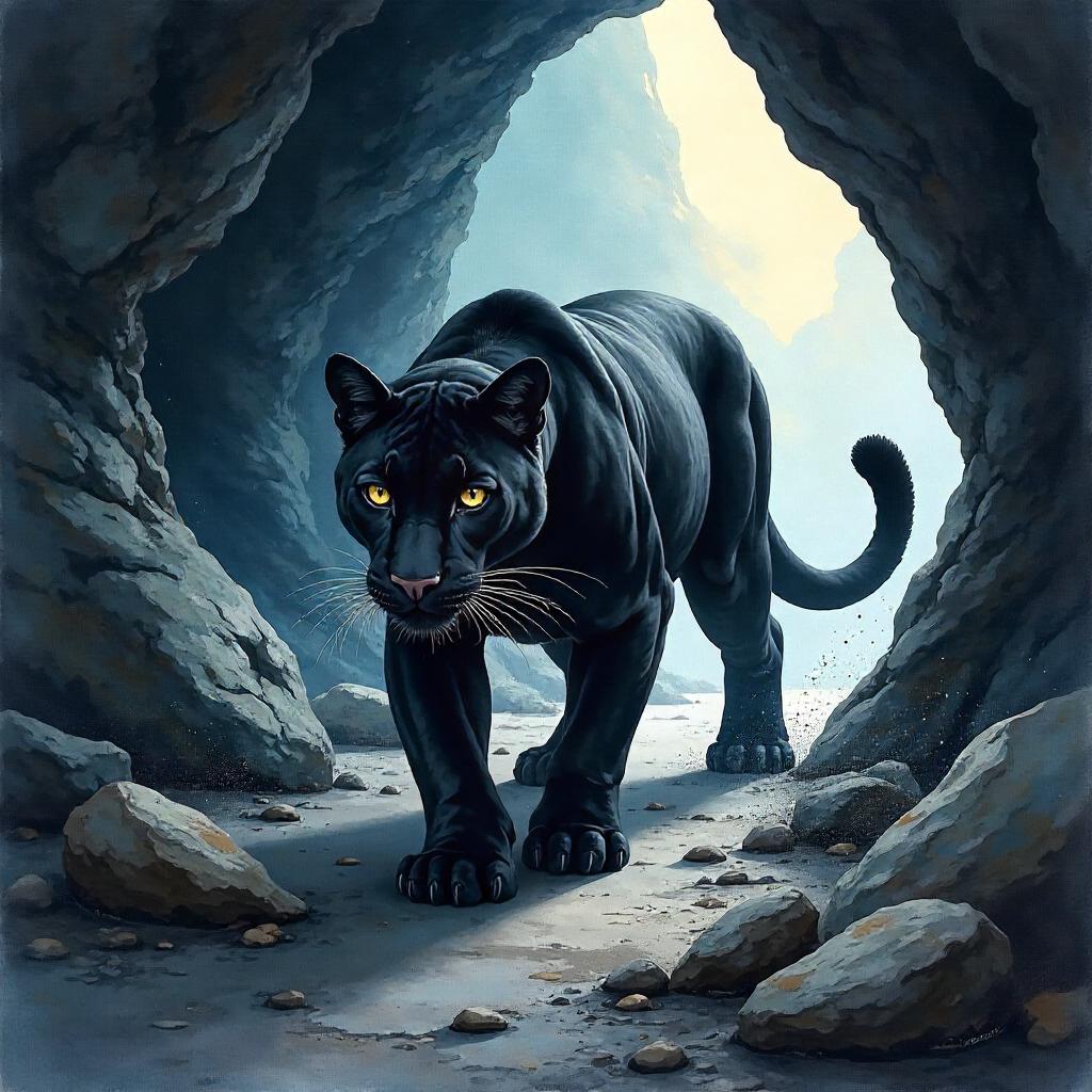 Moonlit Cave Panther in Watercolor