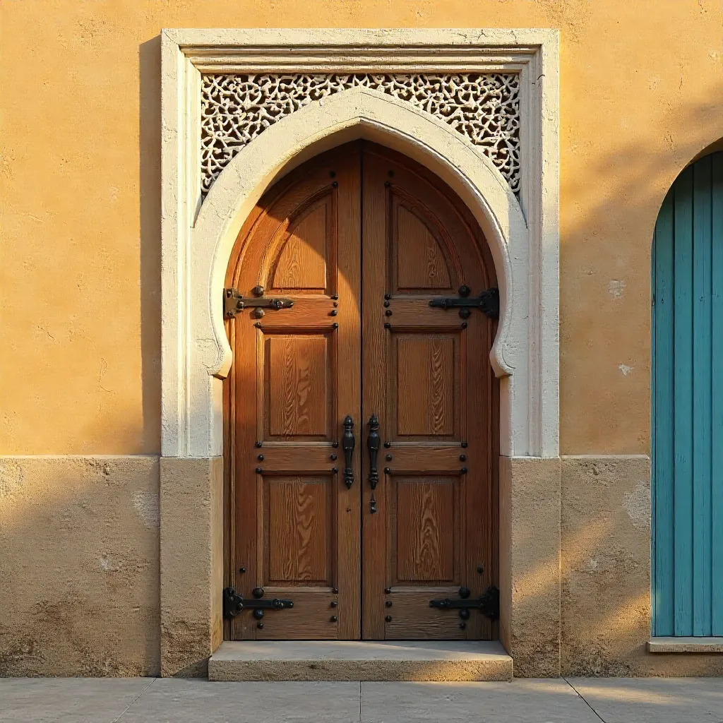 Old Dubai Door: Stucco Arch and Weathered Wood