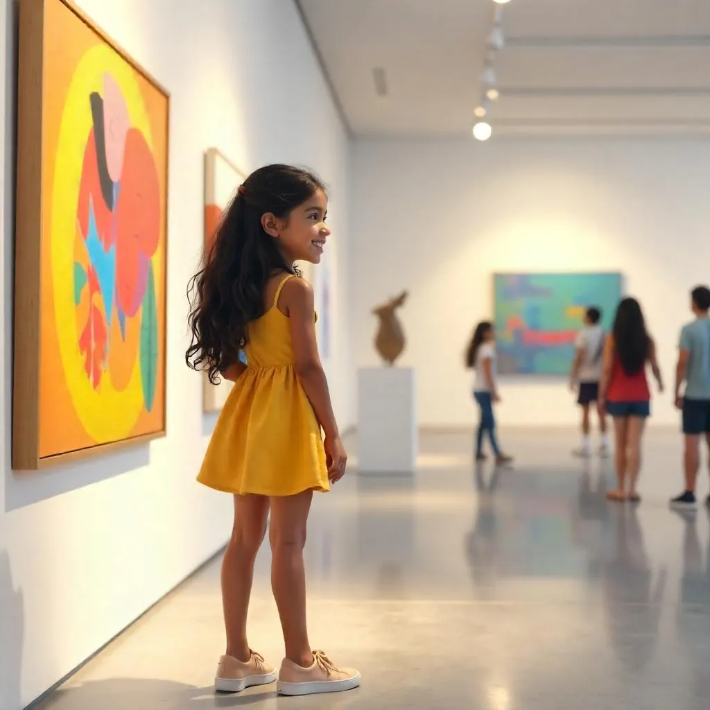 Cheerful Latina in a Modern Art Gallery
