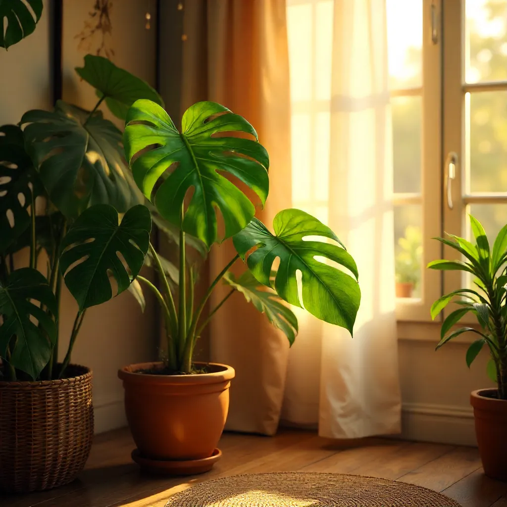 Evening Glow on a Serene Monstera in Window Light