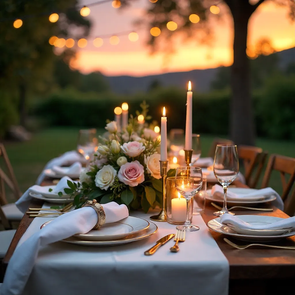 Elegant Sunset Outdoor Dining Setup
