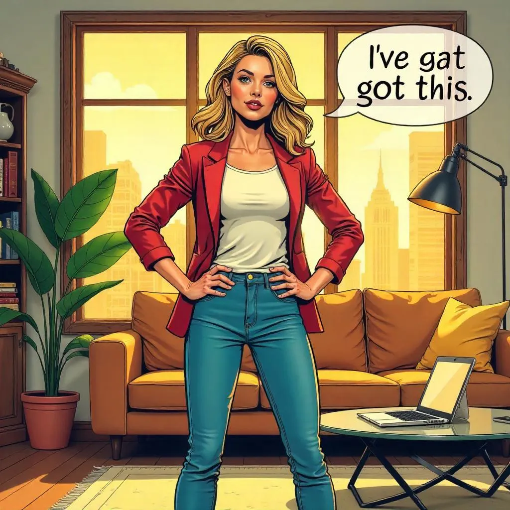Confident White Woman in a Home-Scene Comic