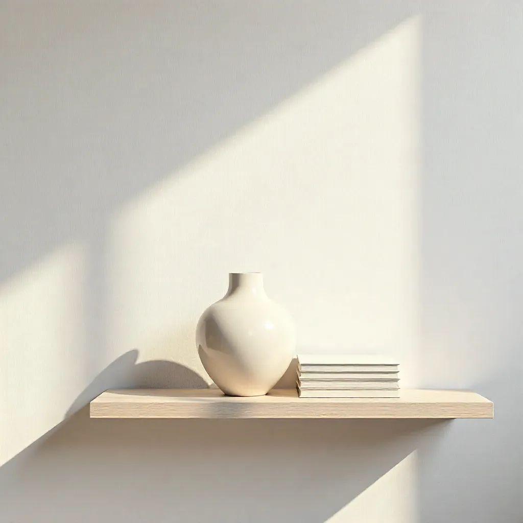 Minimalist shelf decor: ceramic vase and books