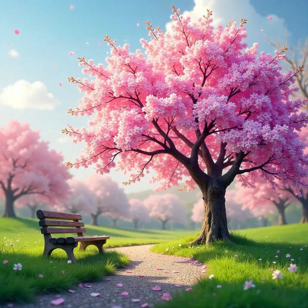 Vibrant Cherry Blossom in a Quiet Park