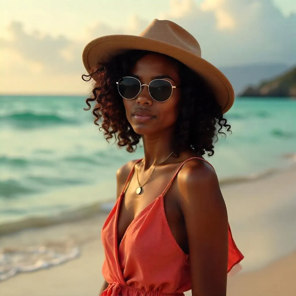 Oceanfront Elegance: Photorealistic Black Girl Portrait