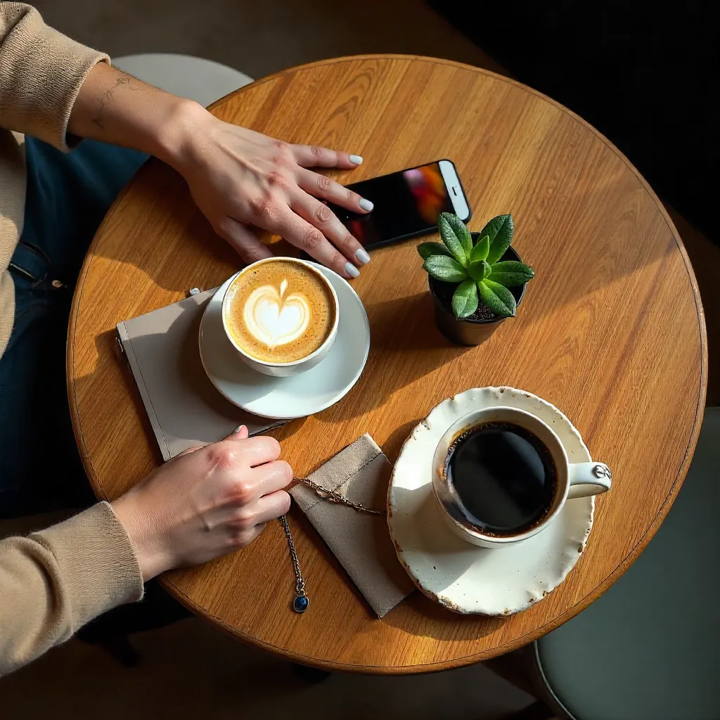 Overhead Coffee Date: Two People with Accessories