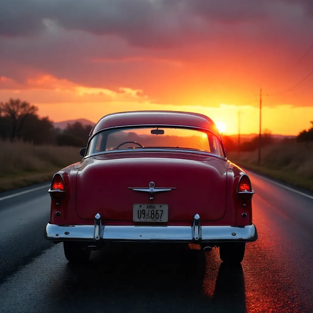 Rearview Sunset Nostalgia: Classic Car