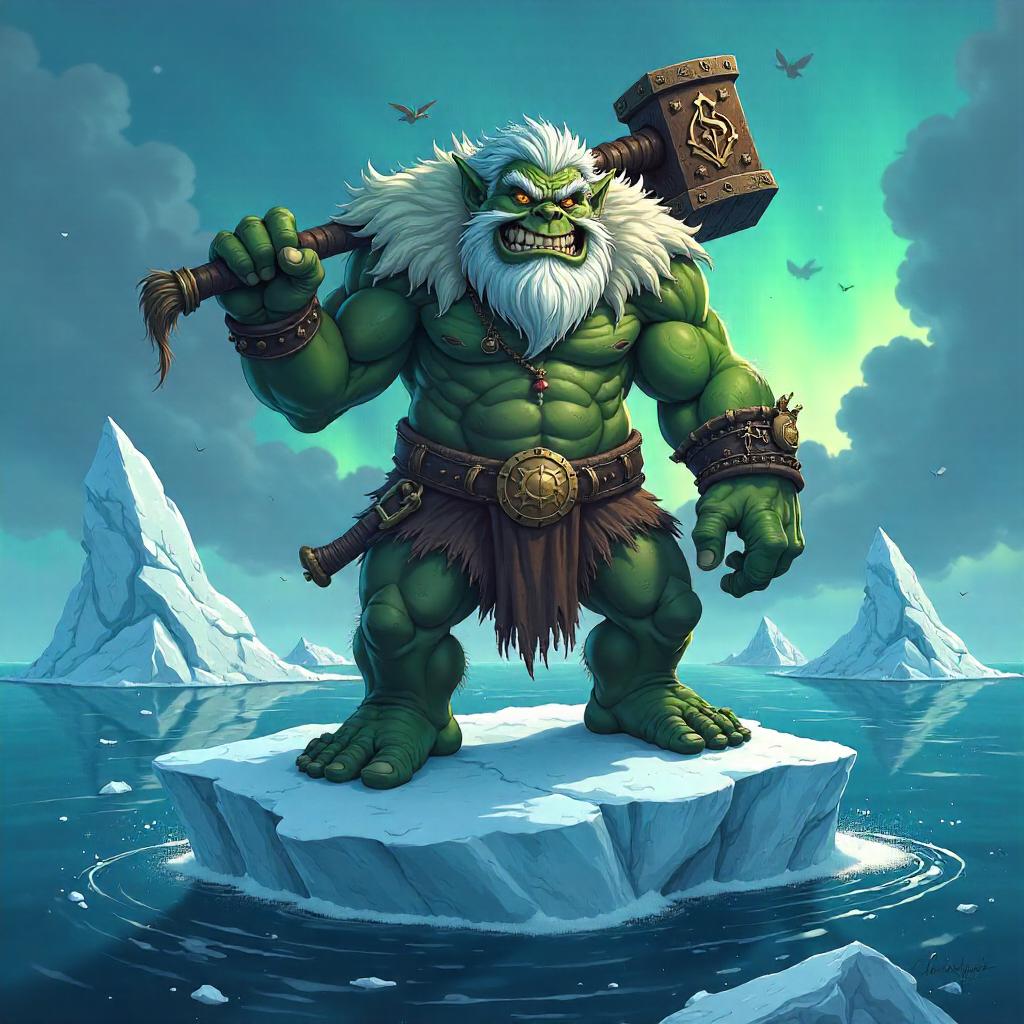 Icebound Troll on a Floating Iceberg - Anime Style