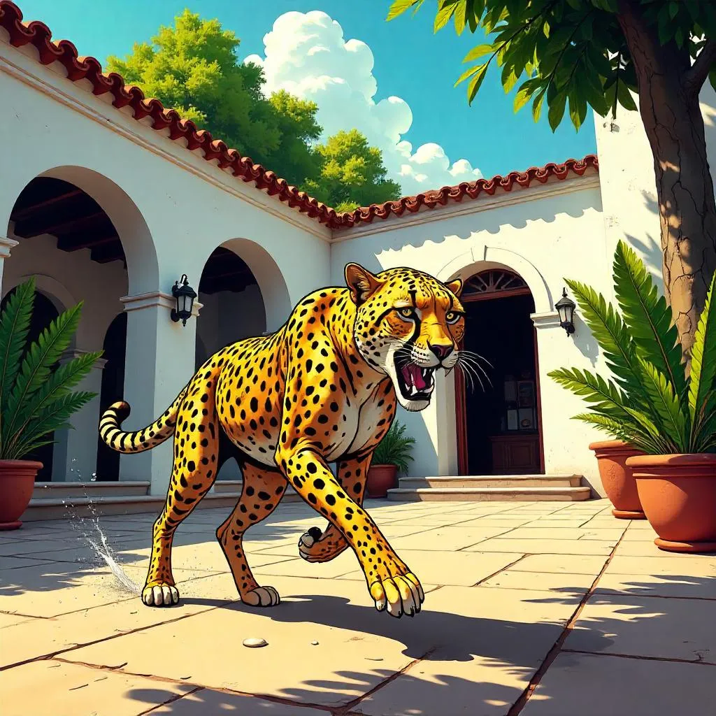 Cheetah in a Sunlit Villa: Comic Book Showdown