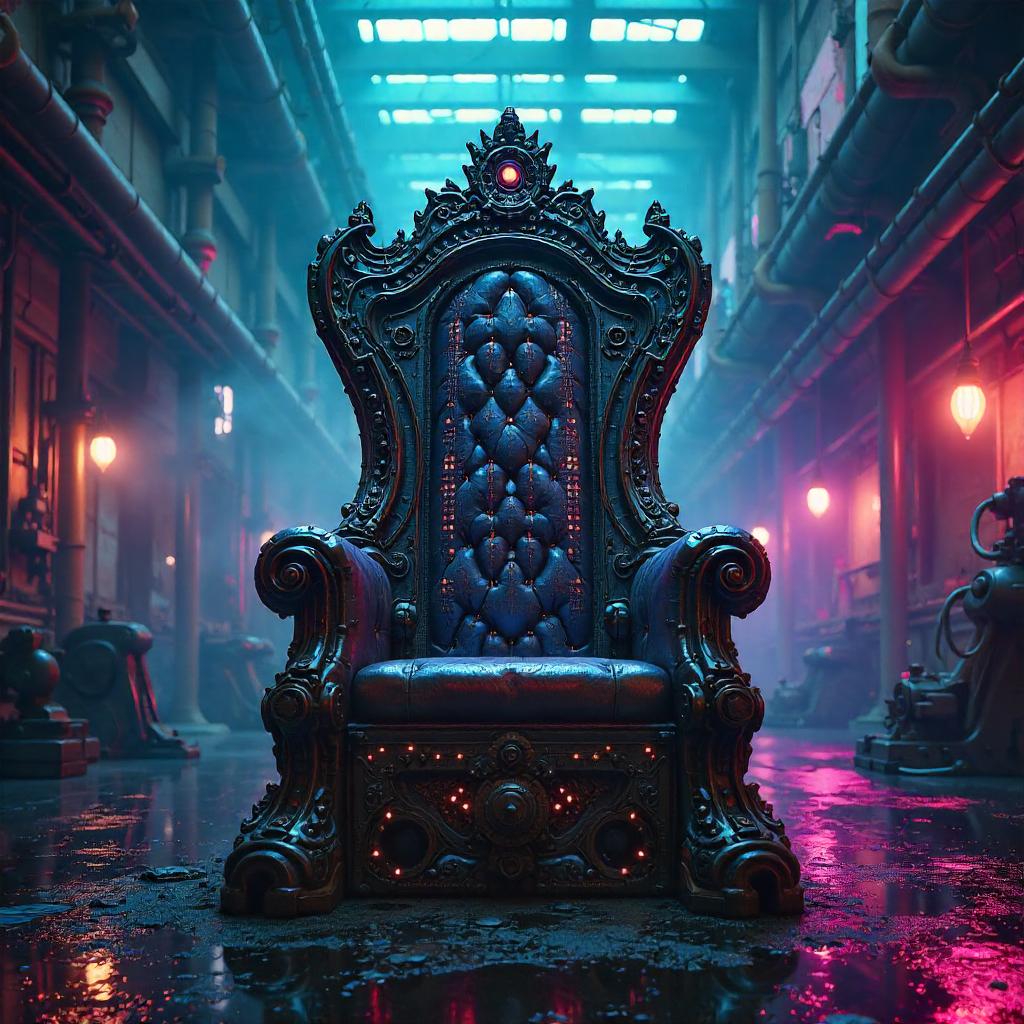 The Neon Gear Throne in the Cyberpunk Factory