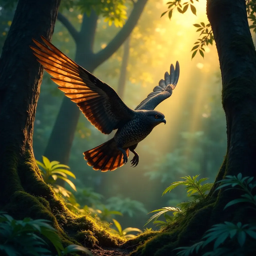 Graceful Indian Nightjar Soaring Through Forest Canopy