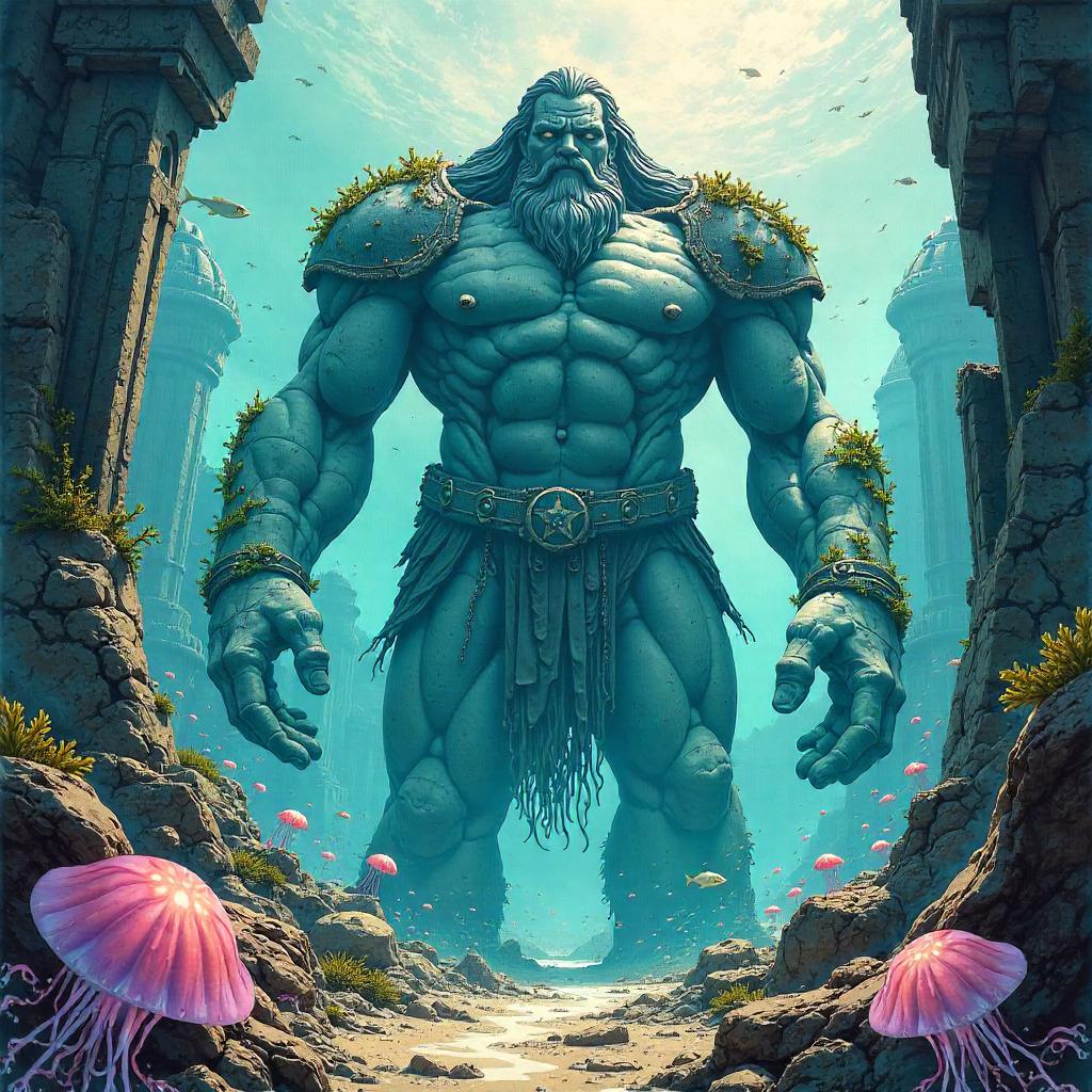 Colossal Watercolor Titan Awakening in Atlantis