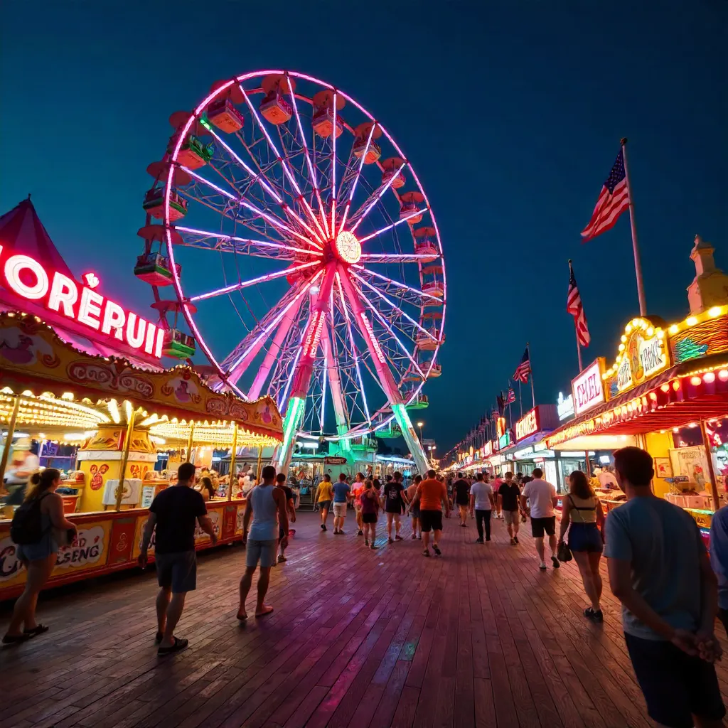 Vibrant Coney Island Ferris Wheel at Night