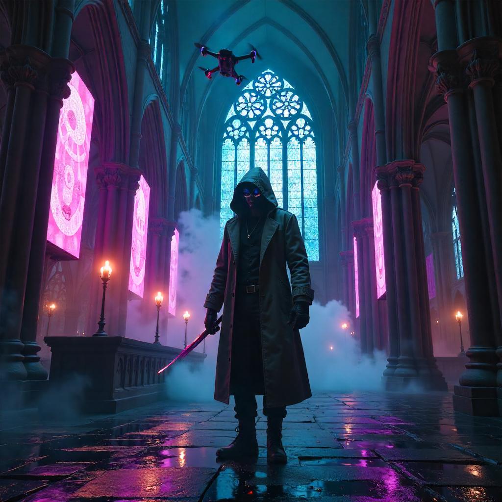 Rogue Cyberpunk in a Neon Cathedral